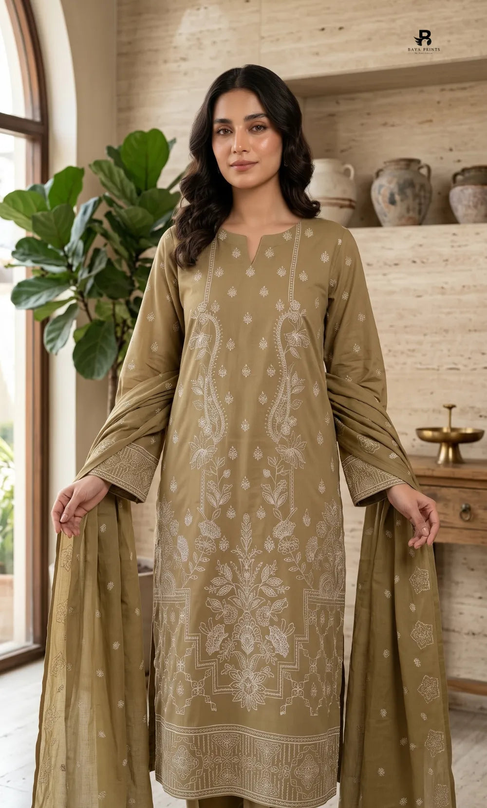 3PC Premium Embroidered Dhanak | Unstitched | AABROO