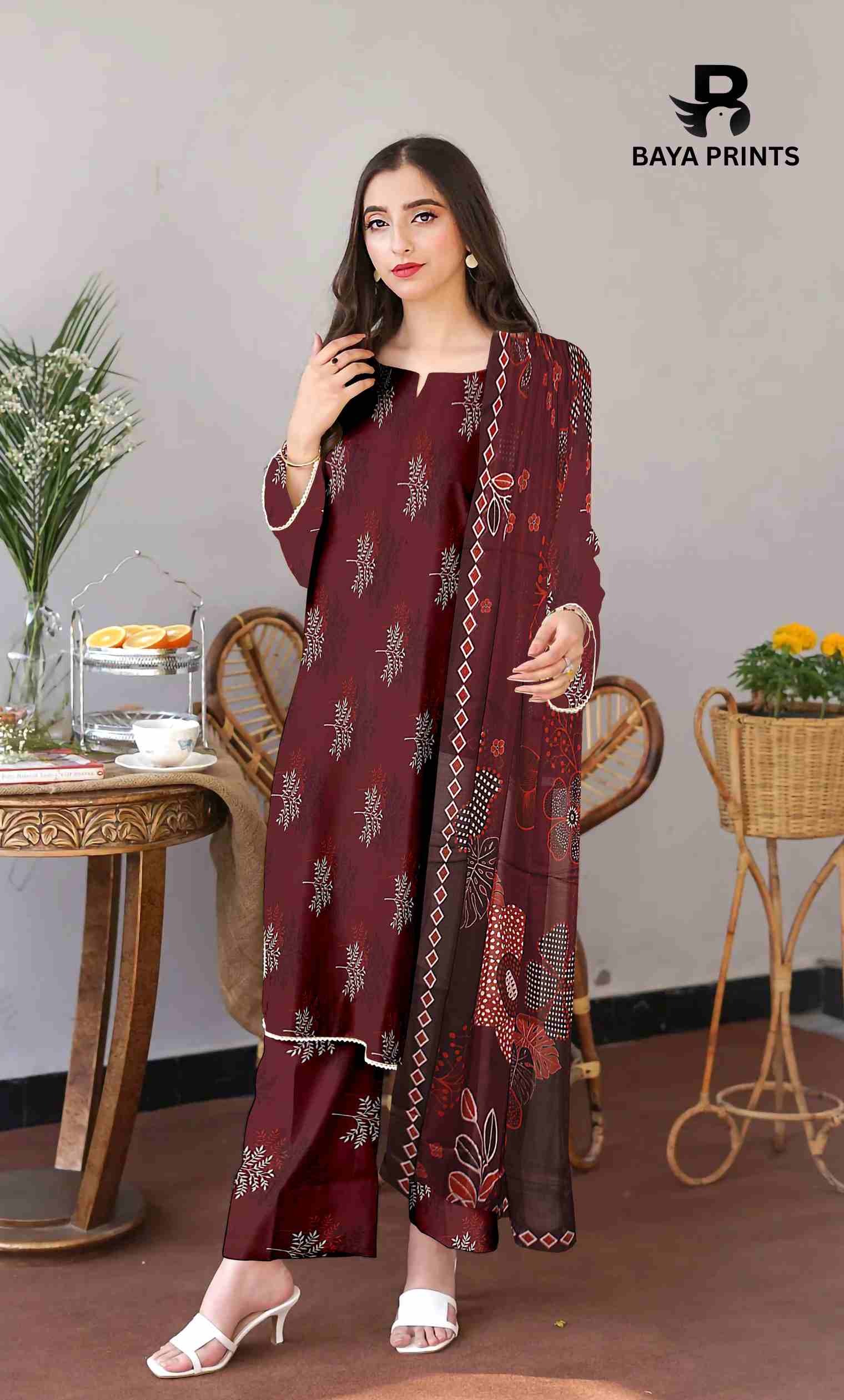 3 Piece Unstitched Printed Lawn Suit -BP-V24-2