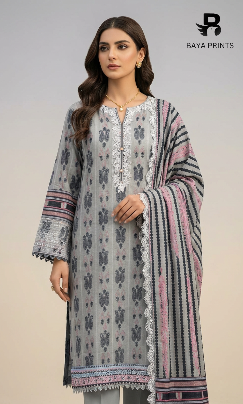 3 Piece Unstitched Karandi Suit BA-V8-01