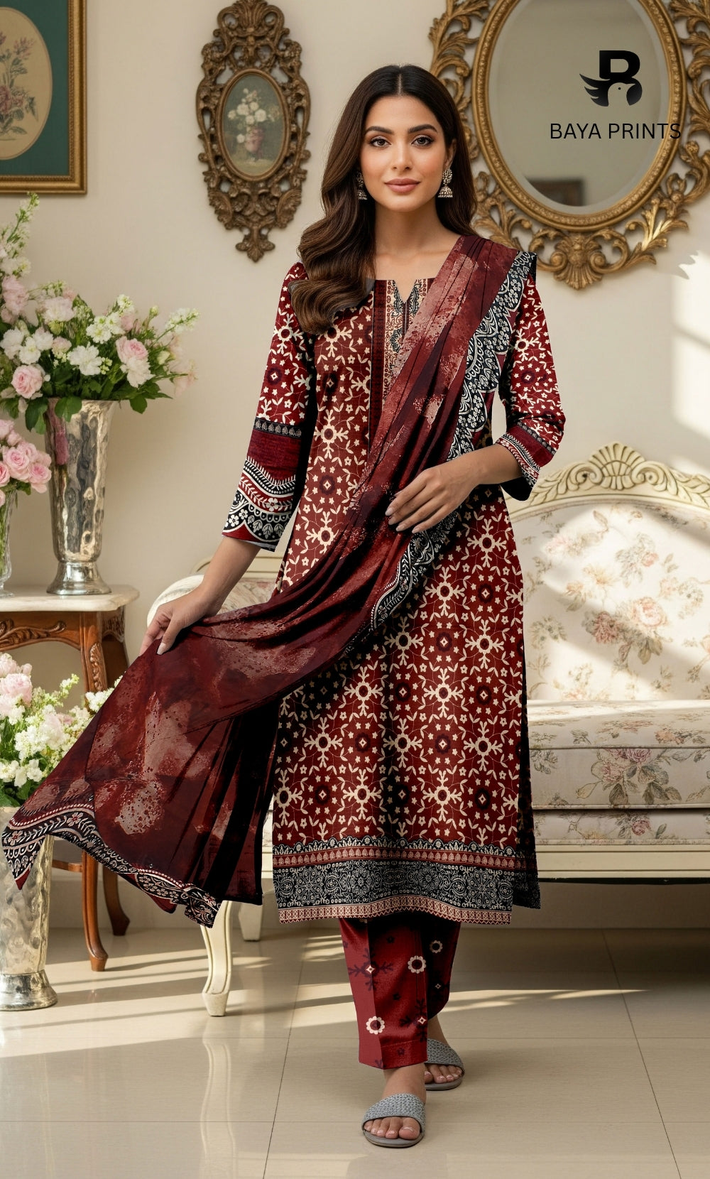3 Piece Unstitched Printed Doria Viscose Suit with Bamber Dupatta BA-V7-019