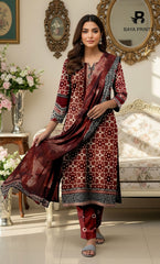 3 Piece Unstitched Printed Doria Viscose Suit with Bamber Dupatta BA-V7-019