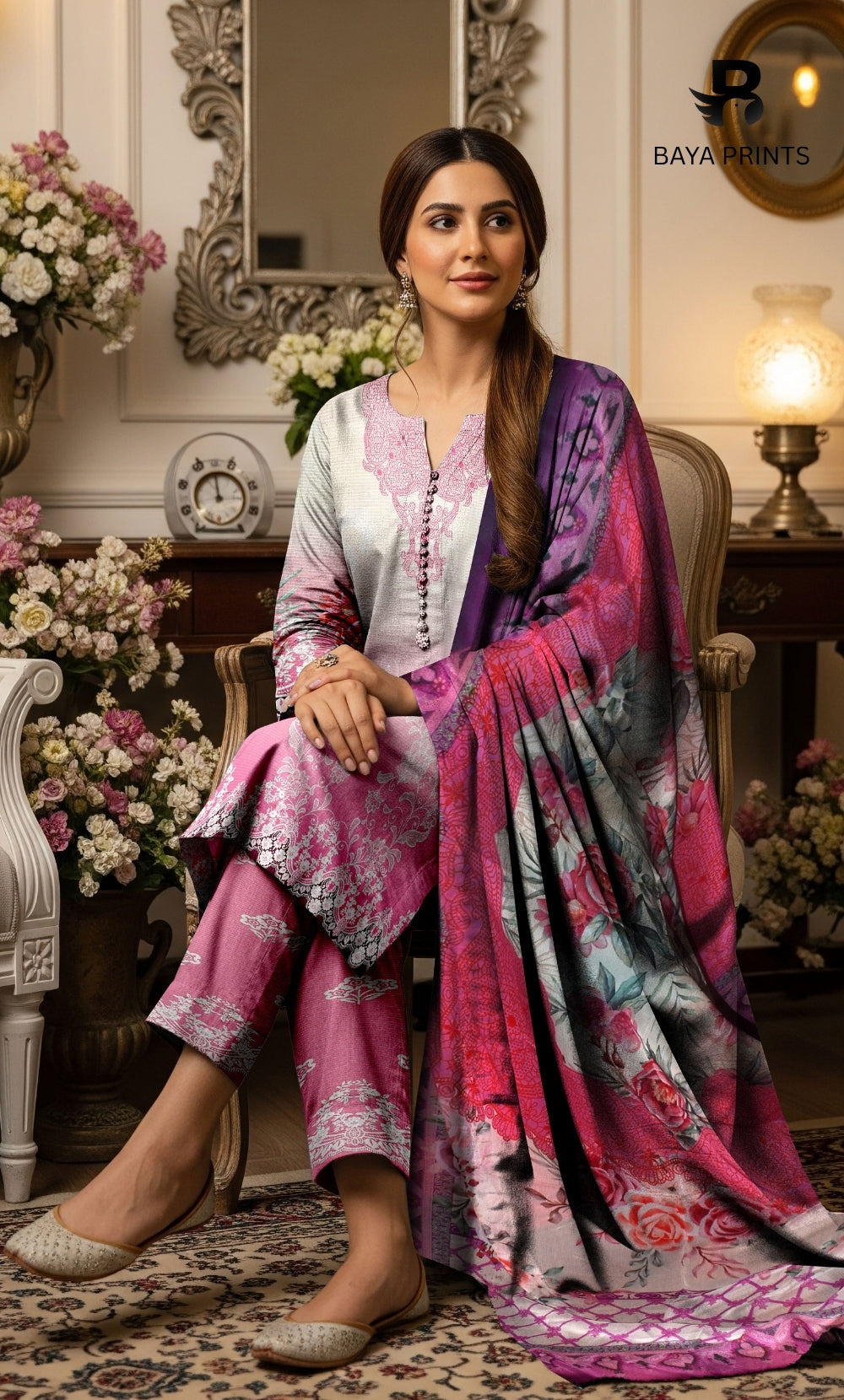 3 Piece Unstitched Printed Doria Viscose Suit with Bamber Dupatta BA-V7-001