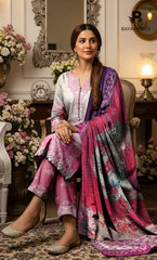 3 Piece Unstitched Printed Doria Viscose Suit with Bamber Dupatta BA-V7-001