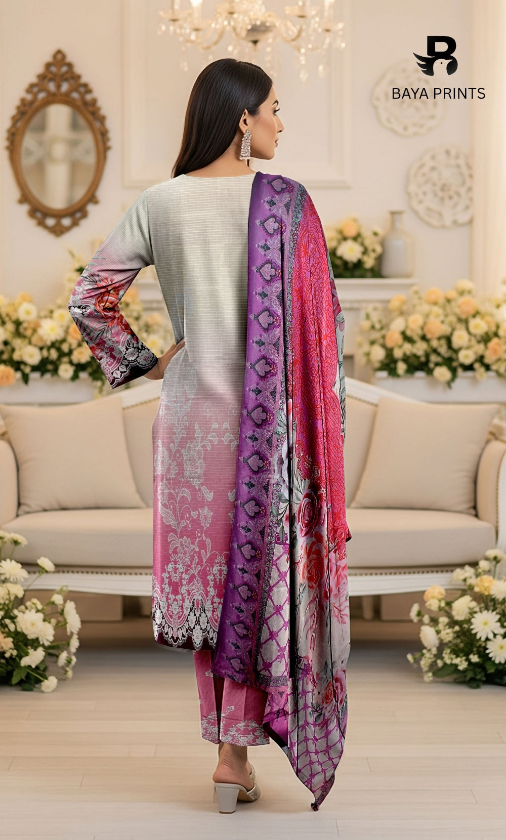 3 Piece Unstitched Printed Doria Viscose Suit with Bamber Dupatta BA-V7-001