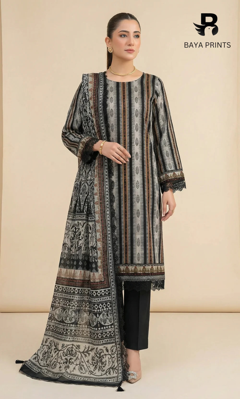 3 Piece Unstitched Karandi Suit BA-V8-16