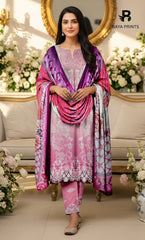 3 Piece Unstitched Printed Doria Viscose Suit with Bamber Dupatta BA-V7-001