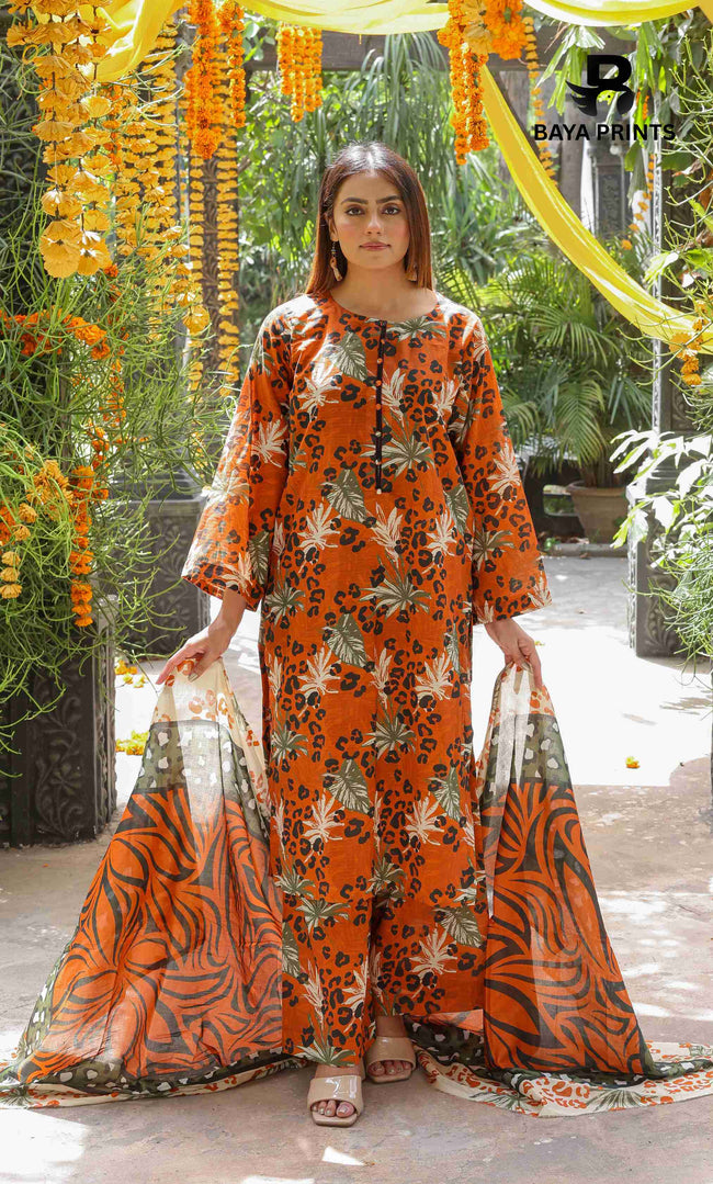 3 Piece Unstitched Printed Lawn Suit -BA-V21B-8 Hover Image