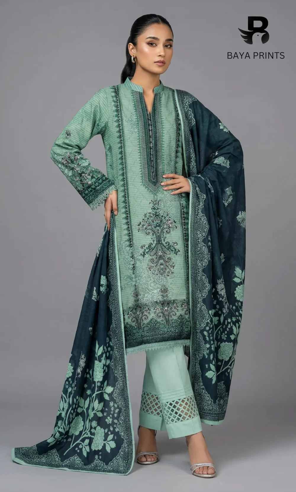 3 Piece Unstitched Printed Dobby Lawn Suit -BA-V18-05
