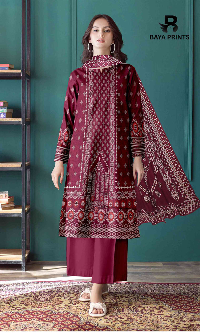 3 Piece Unstitched Printed Lawn Suit -BP-V2-3 Hover Image
