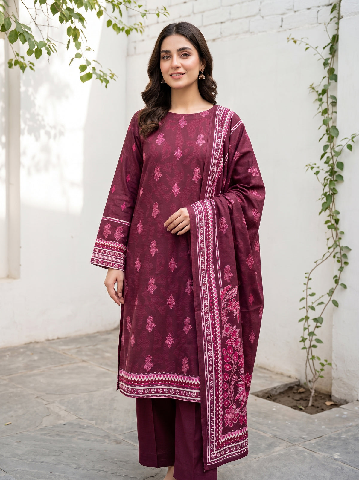 Unstitched Khadder 3-Piece Burgendy Vol:113