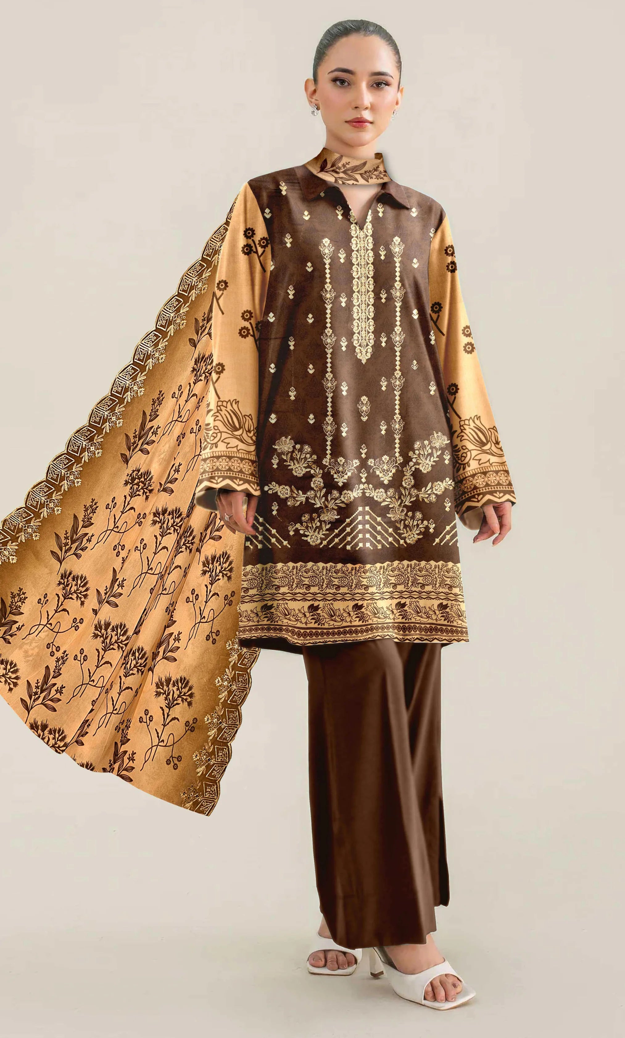 3 Piece Embroidered Unstitched Lawn Suit With Embroidered Dupatta | NA-V12-02