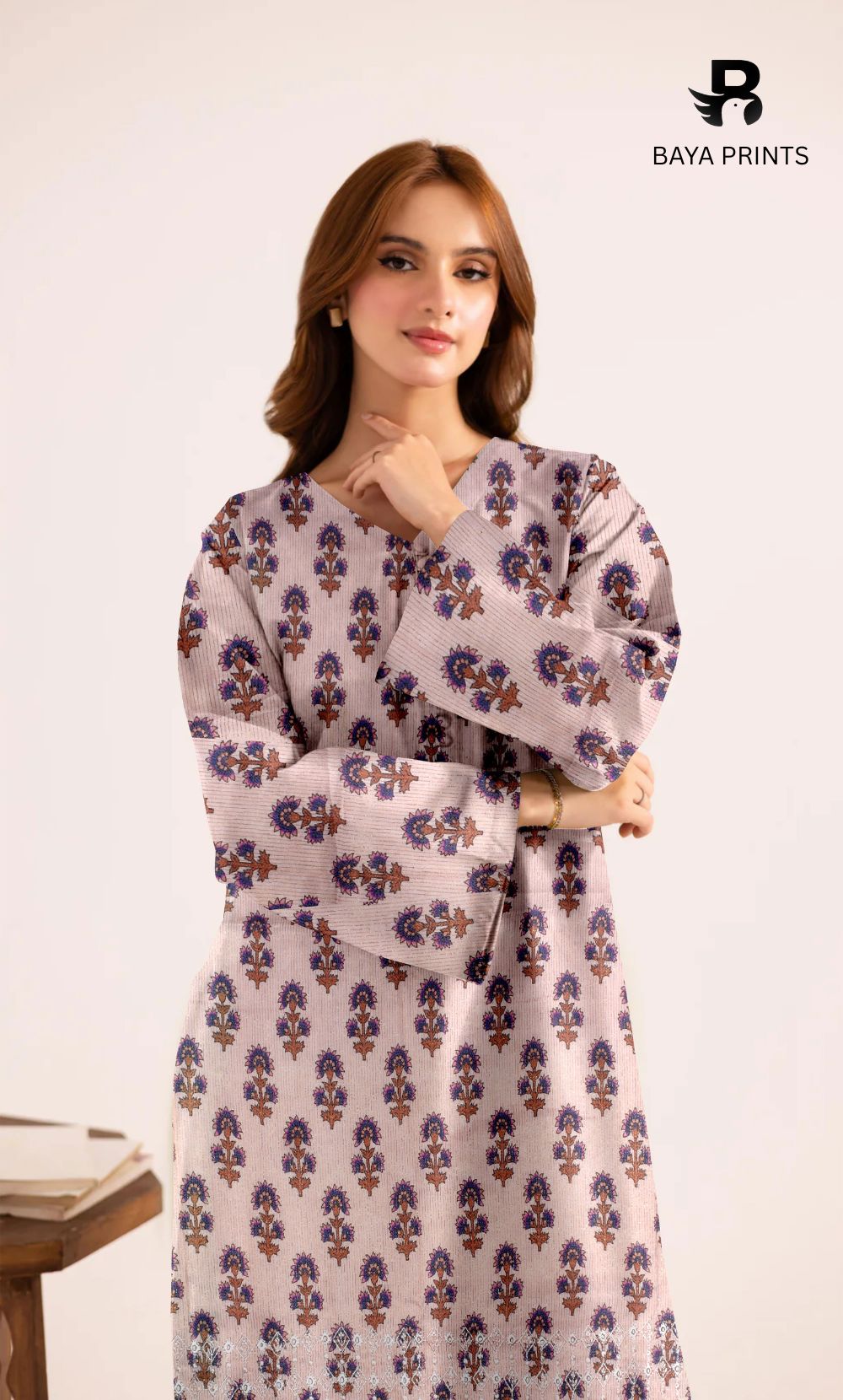 2-Piece Unstitched Dhanak Printed Suit with Embroidered Border-DE-V1-11