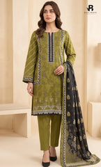 3PC Printed Linen | Unstitched | BA-V2-02