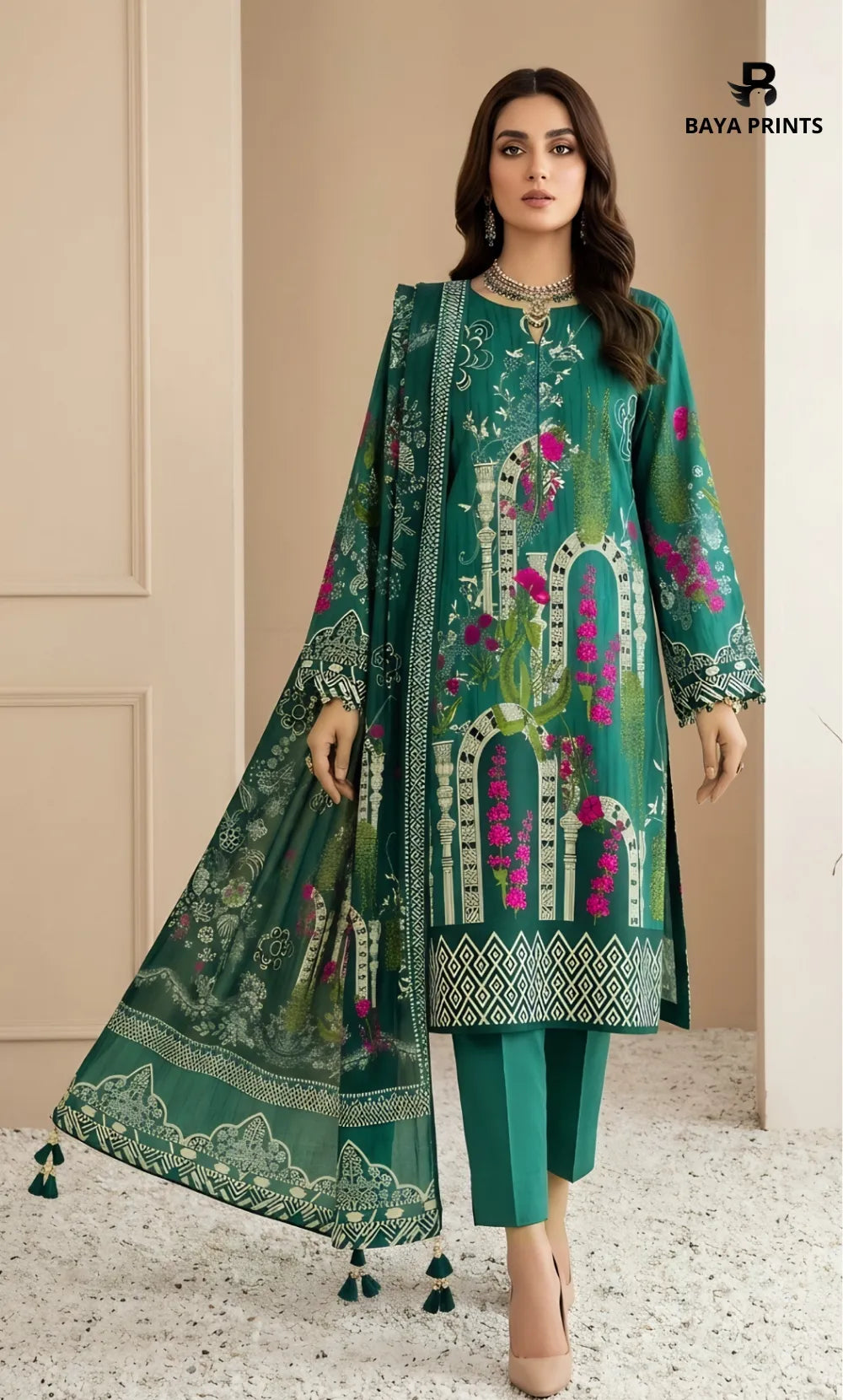 3PC Printed Lawn | Unstitched |  M.B