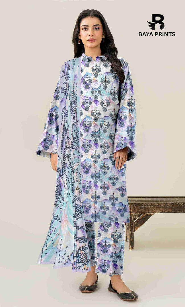 3 Piece Unstitched Printed Lawn Suit -BA-V25-7 Hover Image