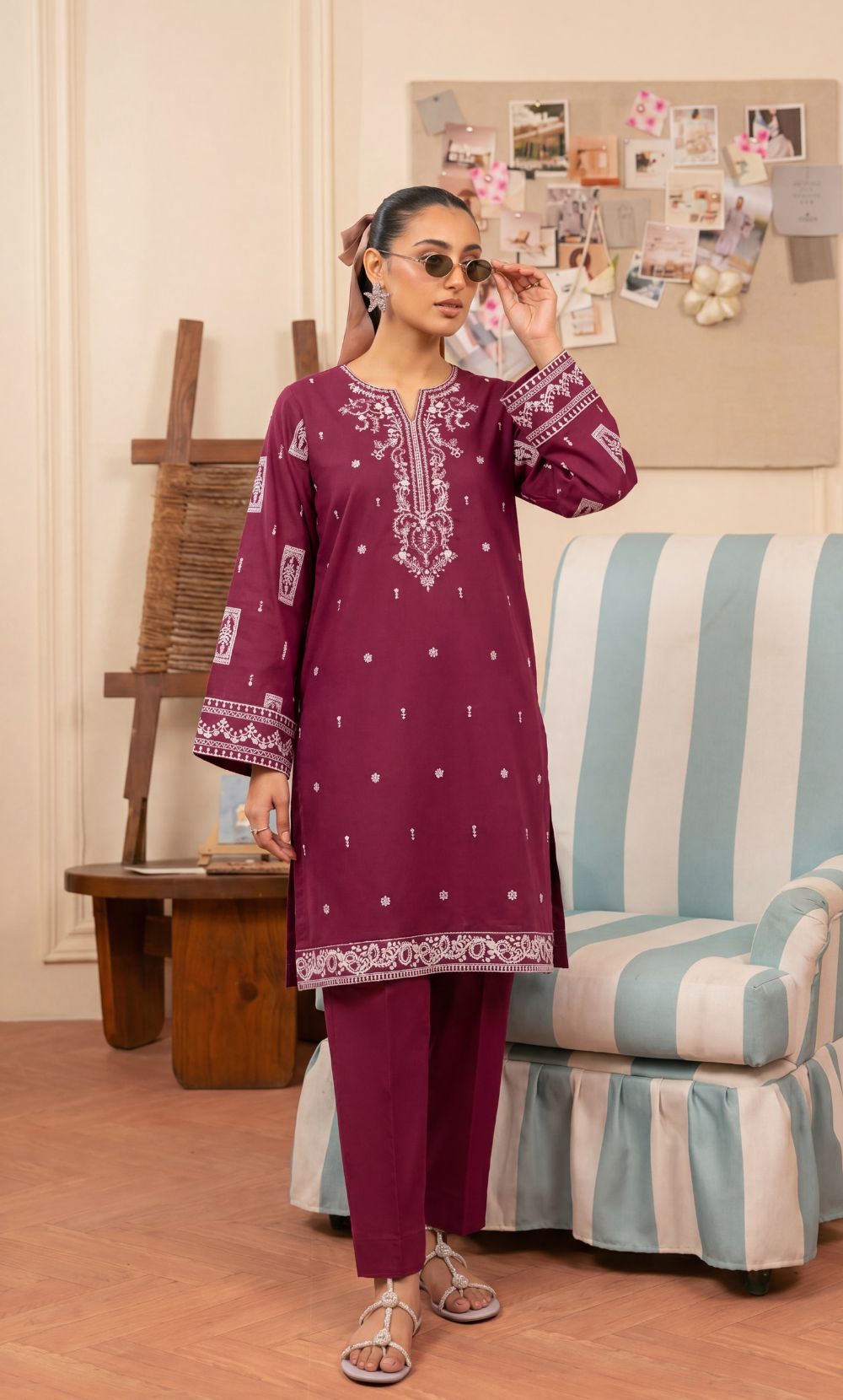 Signature Embroidered Lawn 2PC – Unstitched | Seraya | Deep Maroon