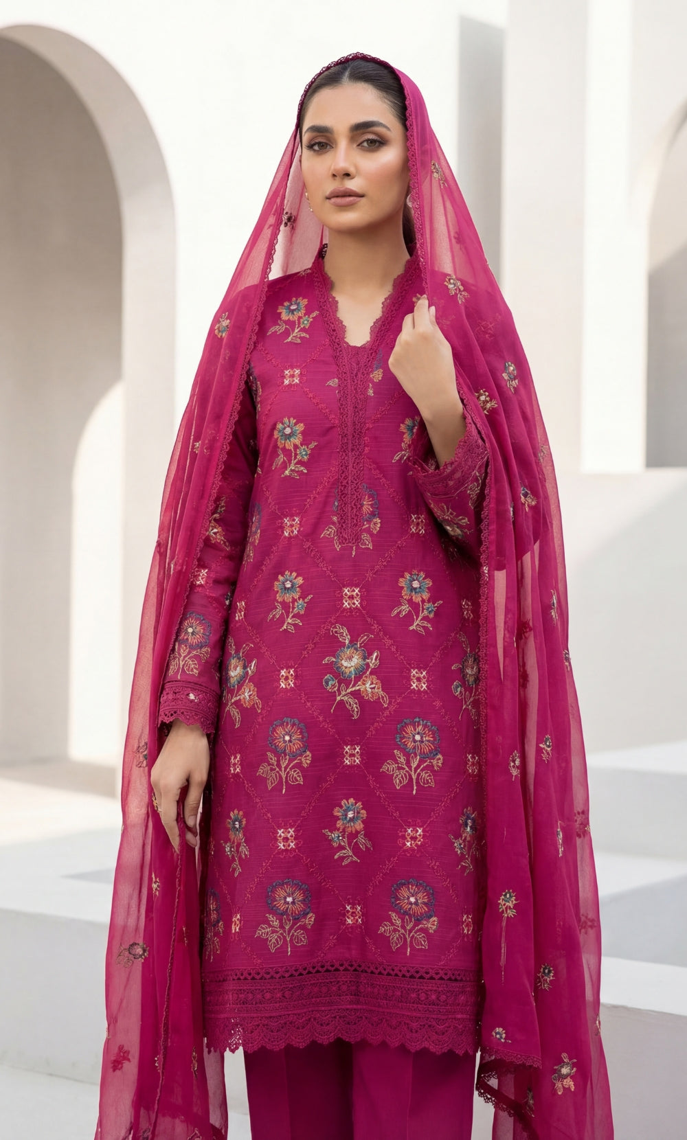3PC Embroidered Unstitched Lawn Suit | Nafasat