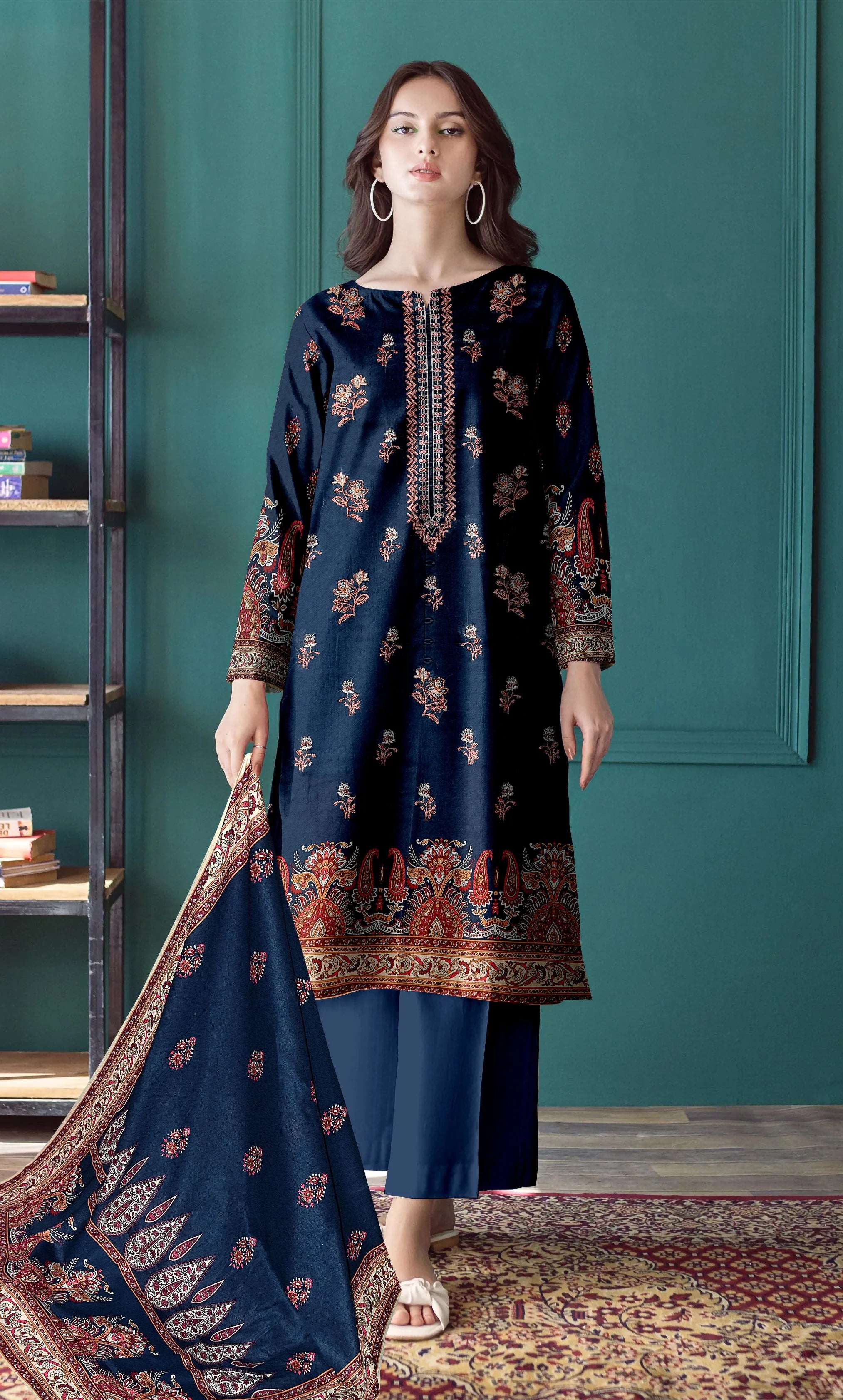 3PC Embroidered Unstitched Lawn Suit -NA-V15-02