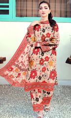 3 Piece Unstitched Printed  Dobby Lawn Suit -BA-V17-03
