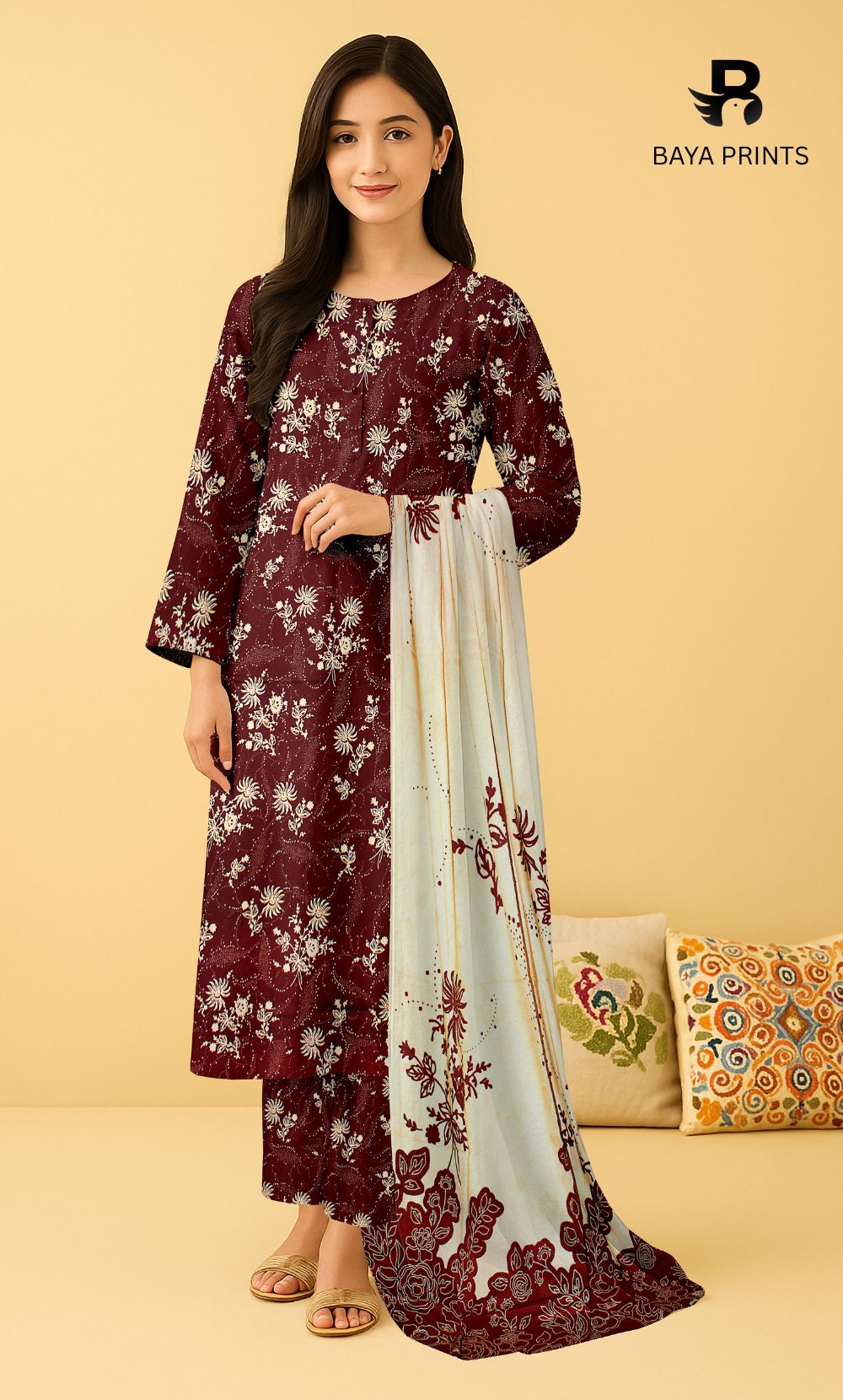 3 Piece Unstitched Printed Doria Linen  Suit  - BA-V4