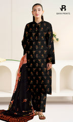 3 Piece Unstitched Printed Doria Linen  Suit  - BA-V3-002