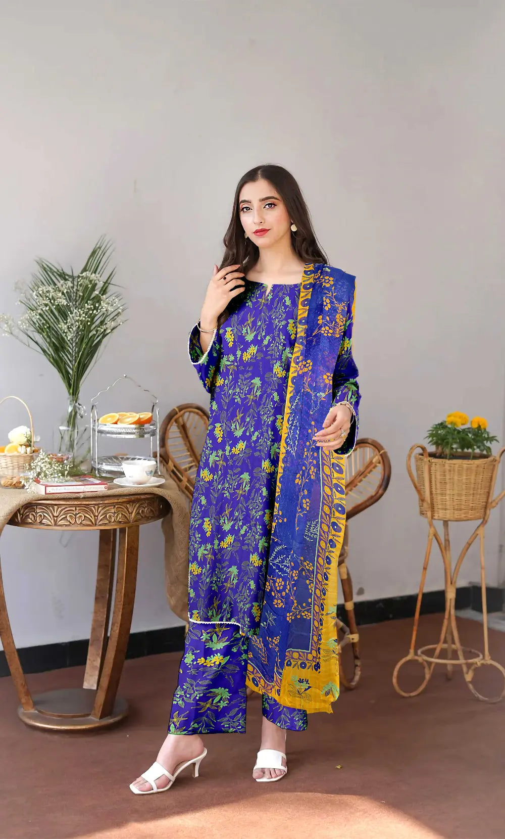 3 Piece Unstitched Printed Lawn Suit With Bamber Chiffon Dupatta - BA-V-15-4