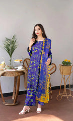 3 Piece Unstitched Printed Lawn Suit With Bamber Chiffon Dupatta - BA-V-15-4