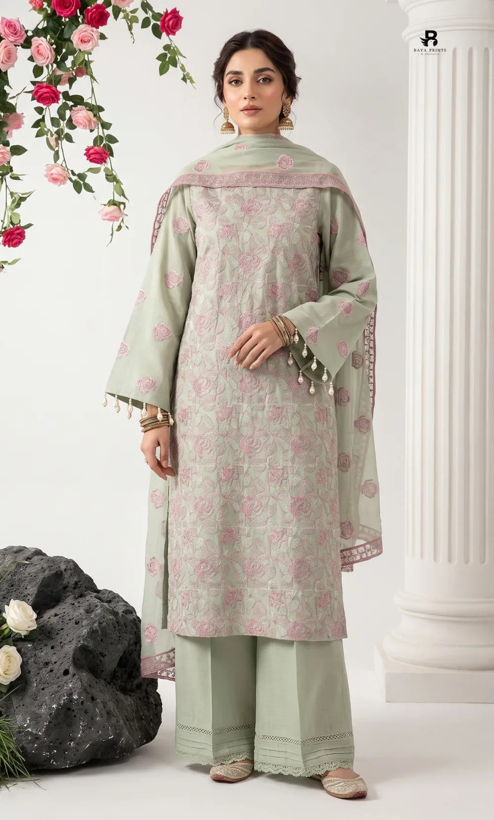 3PC Premium Embroidered Karandi | Unstitched | Nazakat - 06