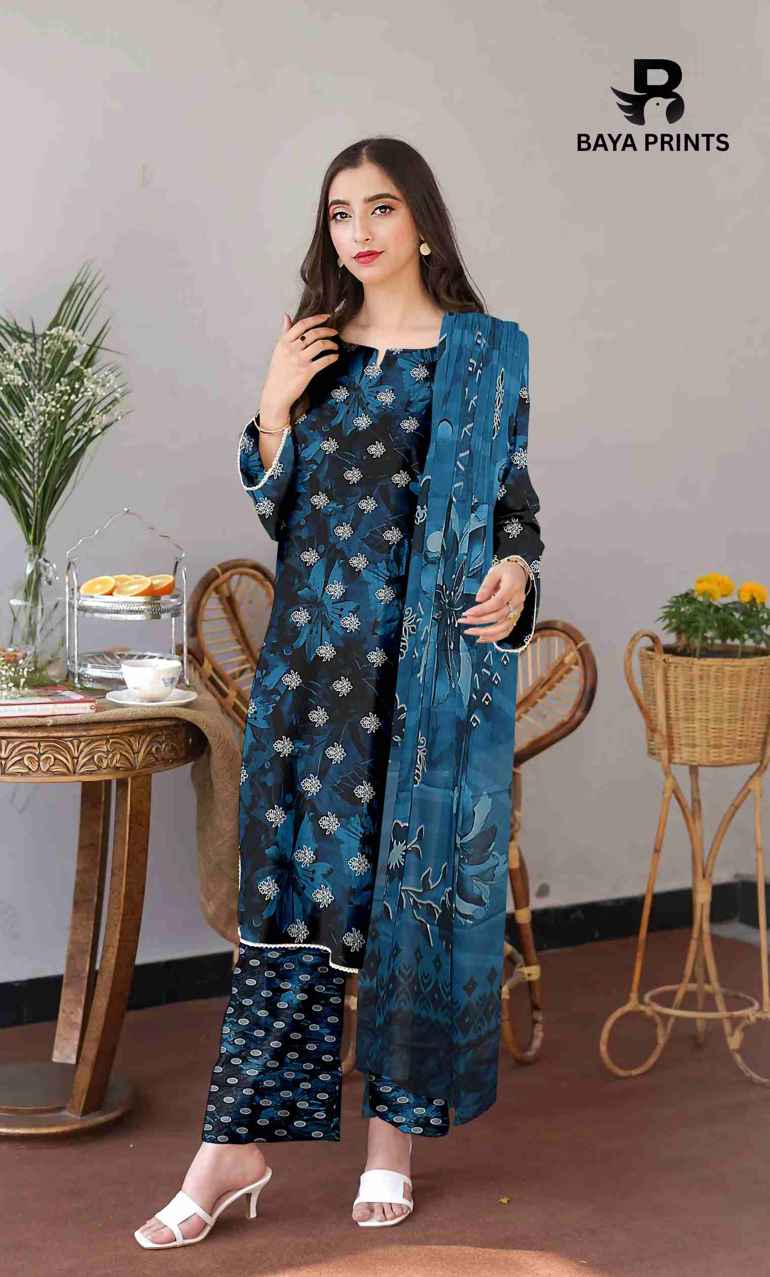 3 Piece Unstitched Printed Lawn Suit -BP-V24-3
