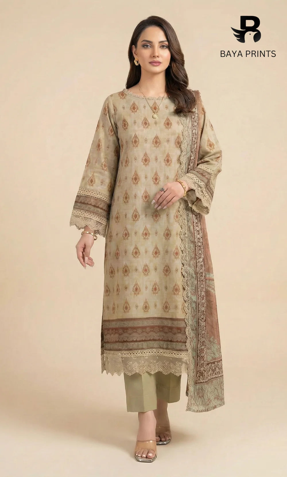 3 Piece Unstitched Karandi Suit BA-V8-13