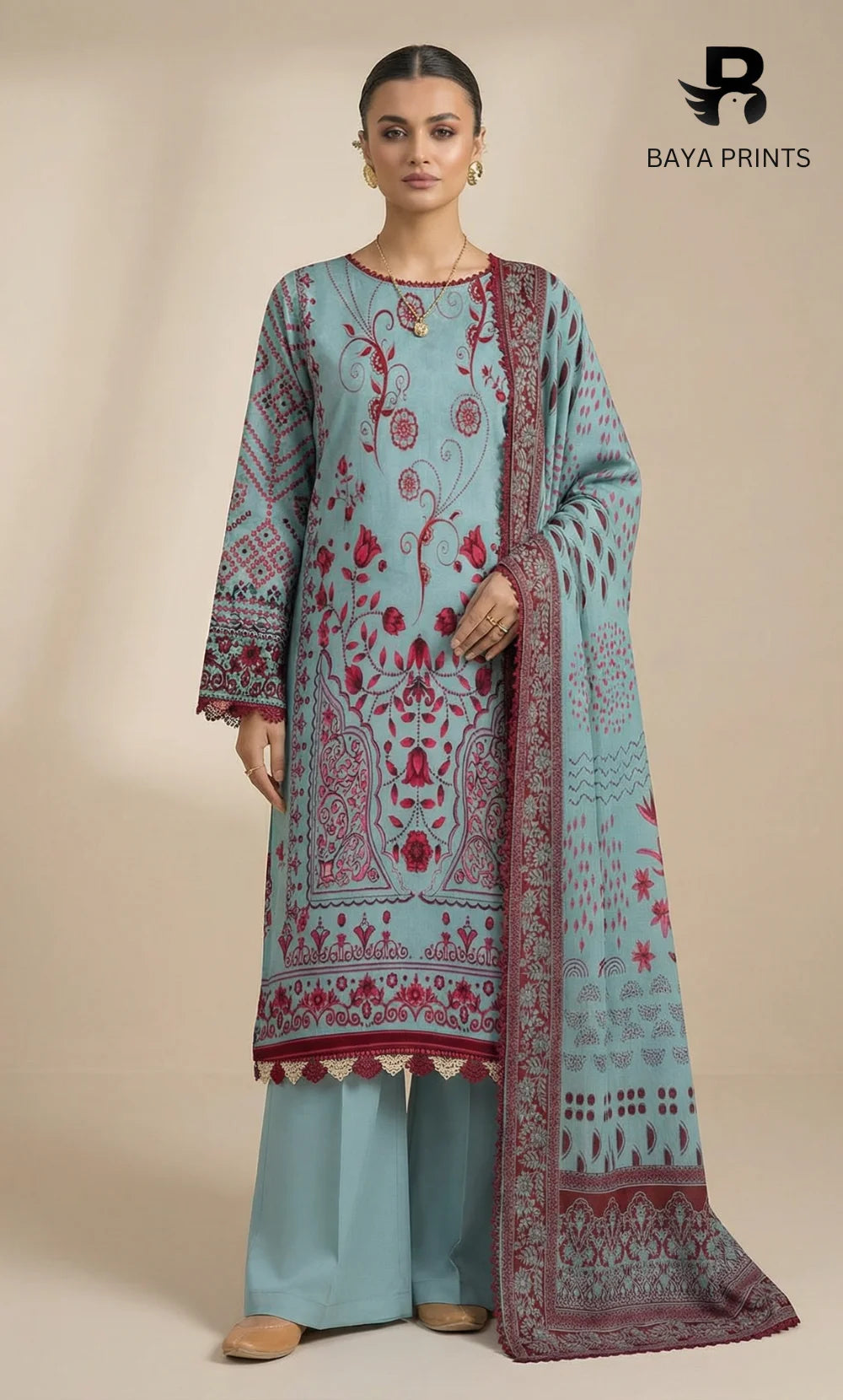 3 Piece Unstitched Karandi Suit BA-V6 005