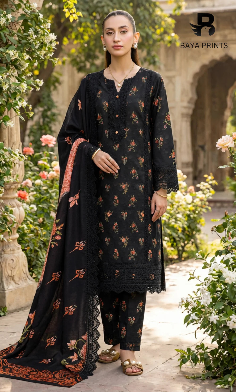 3 Piece Unstitched Printed Doria Linen  Suit  - BA-V3-002