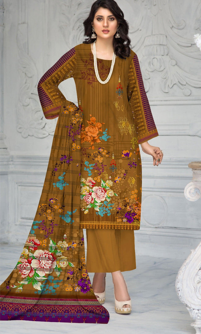 3-Piece Unstitched Dhanak Suit  - DE-VOL-7 Hover Image