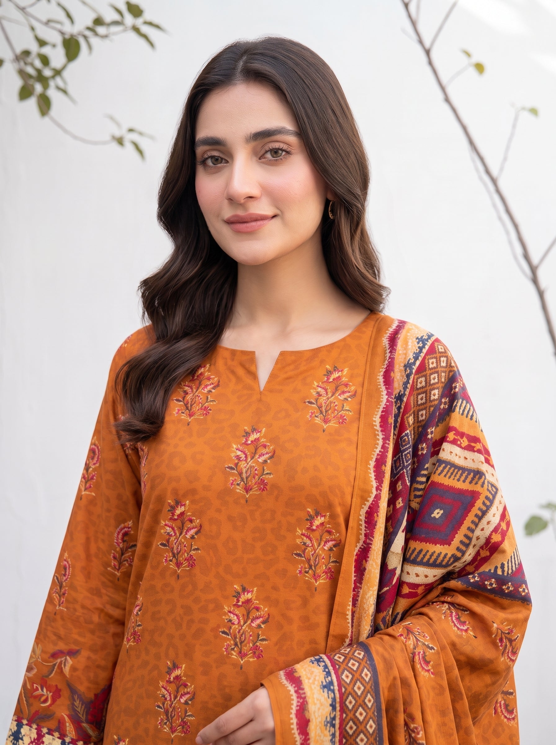 Unstitched Khadder 3-Piece orange Vol:113