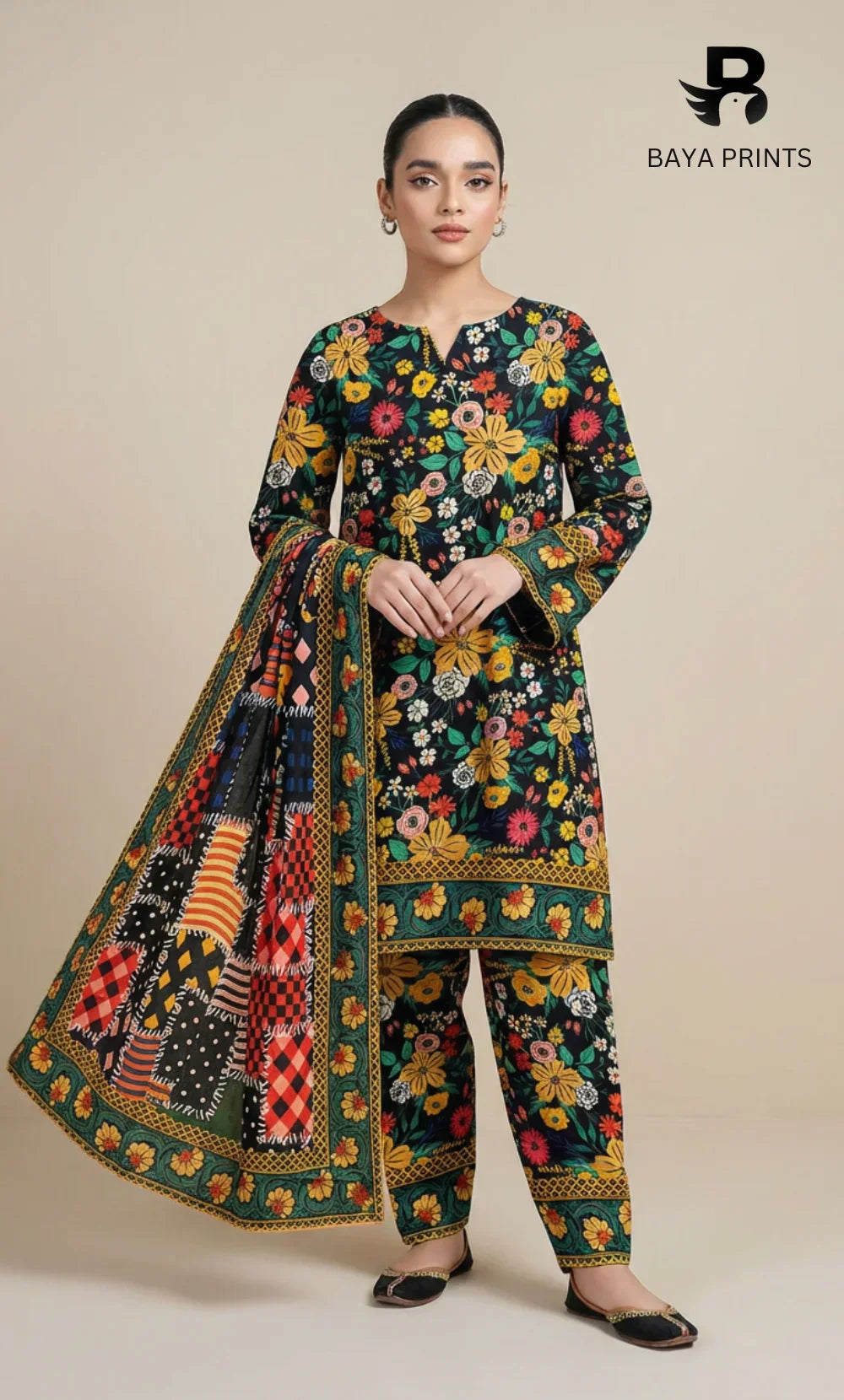 3 Piece Unstitched Printed  Dobby Lawn Suit -BA-V17-06
