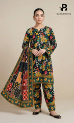 3 Piece Unstitched Printed  Dobby Lawn Suit -BA-V17-06