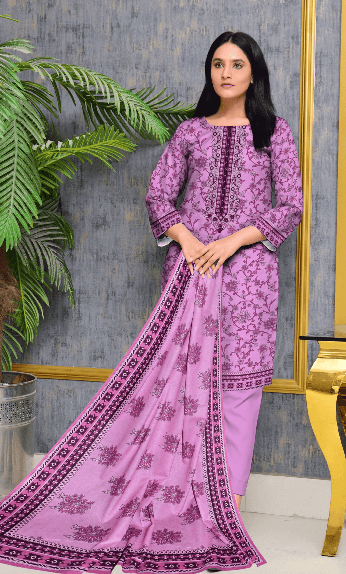 3 Piece Unstitched Karandi Suit -V1- 04