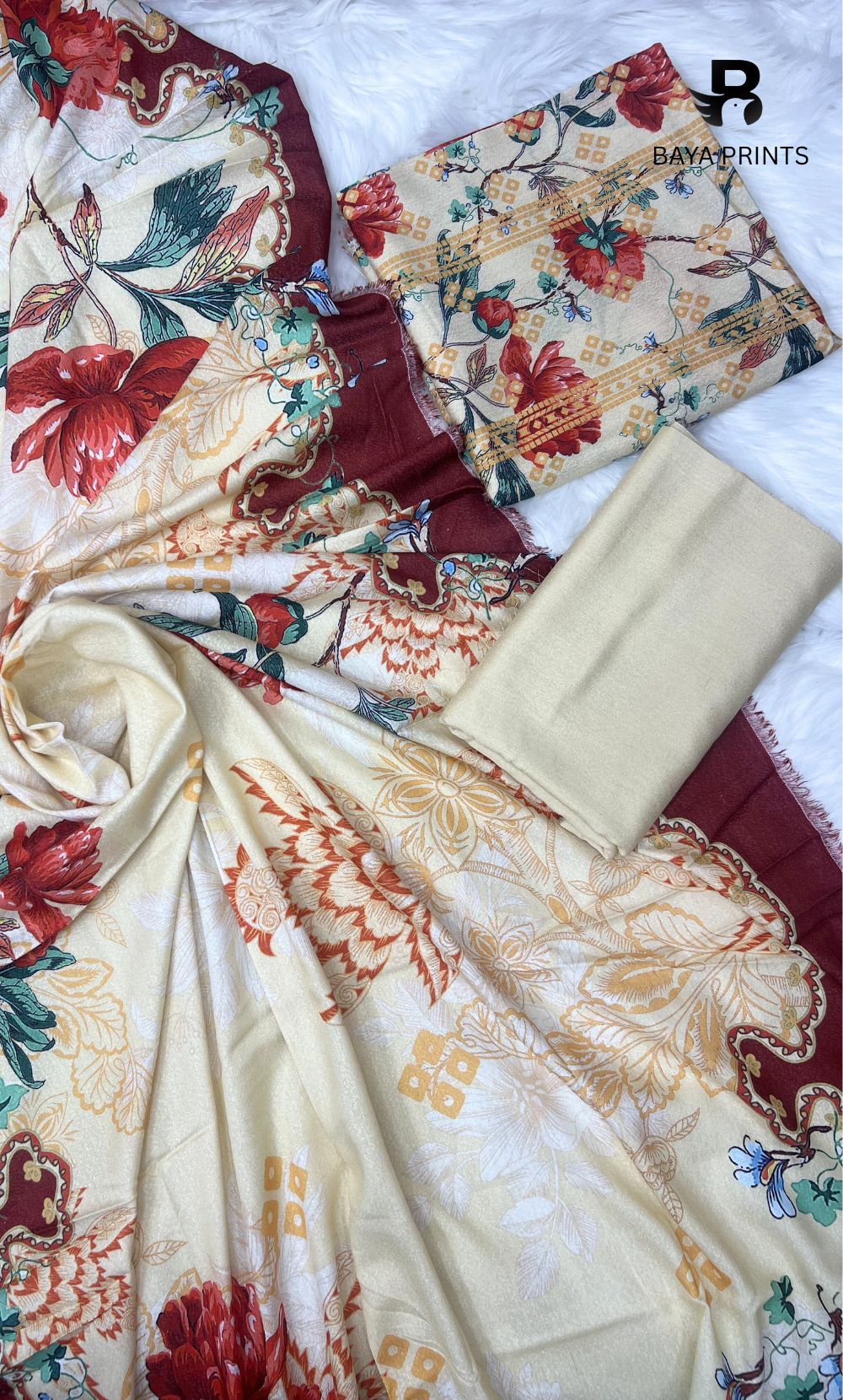 3 Piece Unstitched Karandi Suit BA-V6 008