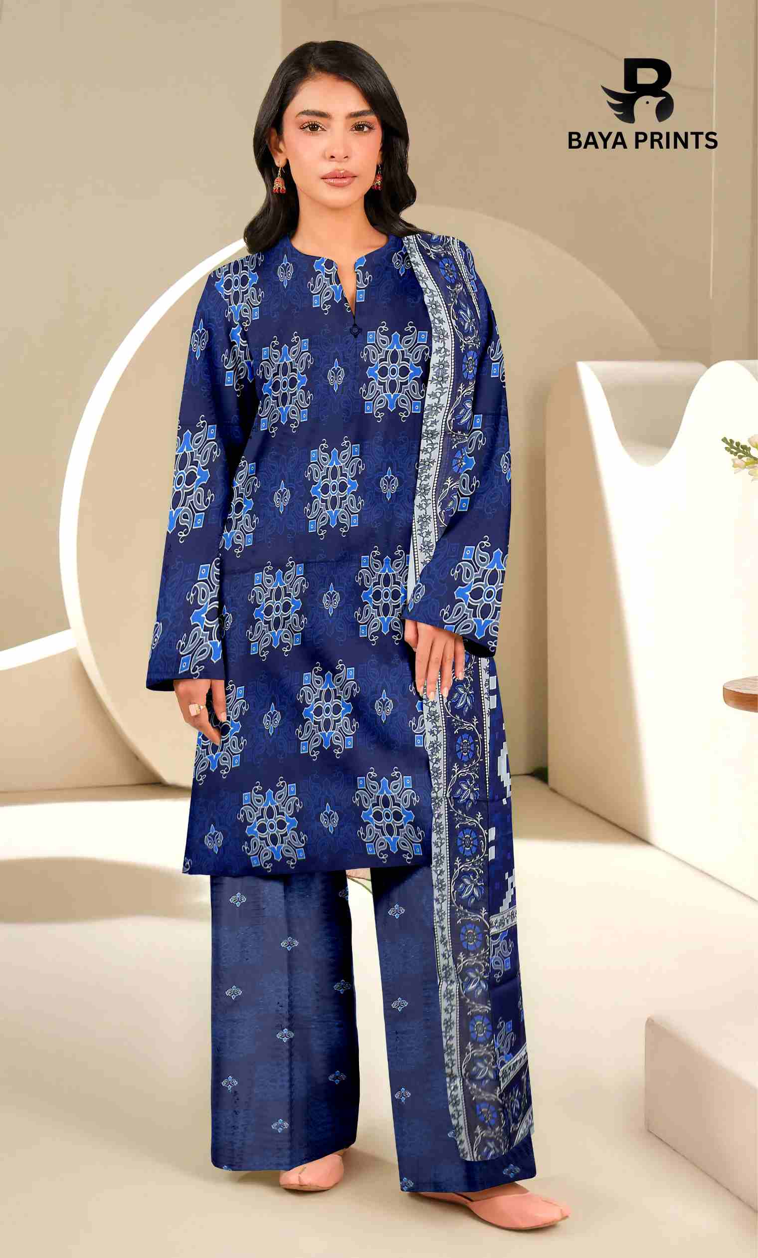 3 Piece Unstitched Printed Lawn Suit -BP-V24-4