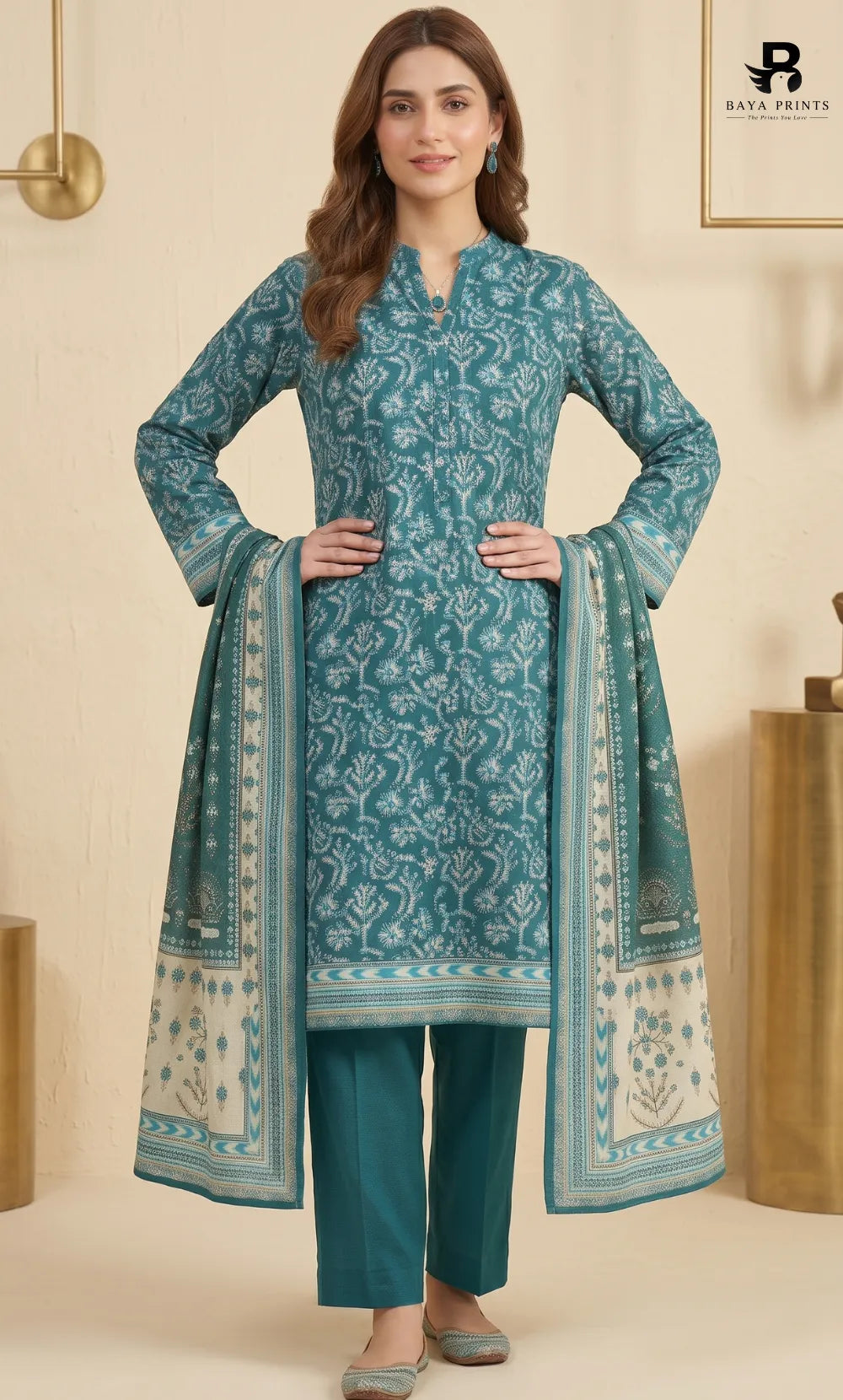 3PC Printed Karandi | Unstitched | BA-V1-10