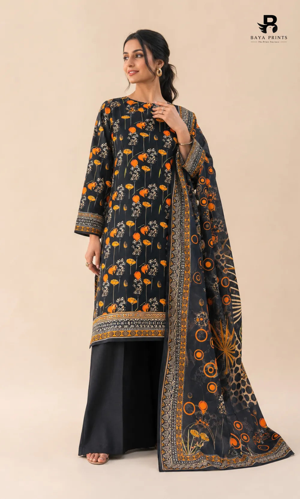 3PC Printed Linen | Unstitched | BA-V1-03