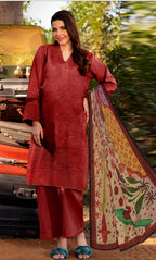 3PC Luxury Embroidered Unstitched Lawn Suit - ZED-V3-02