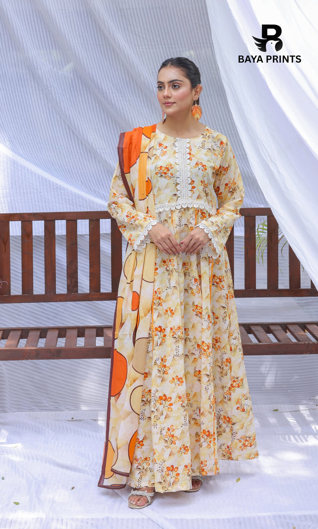 3 Piece Unstitched Printed Lawn Suit -BA-V25-3 Hover Image
