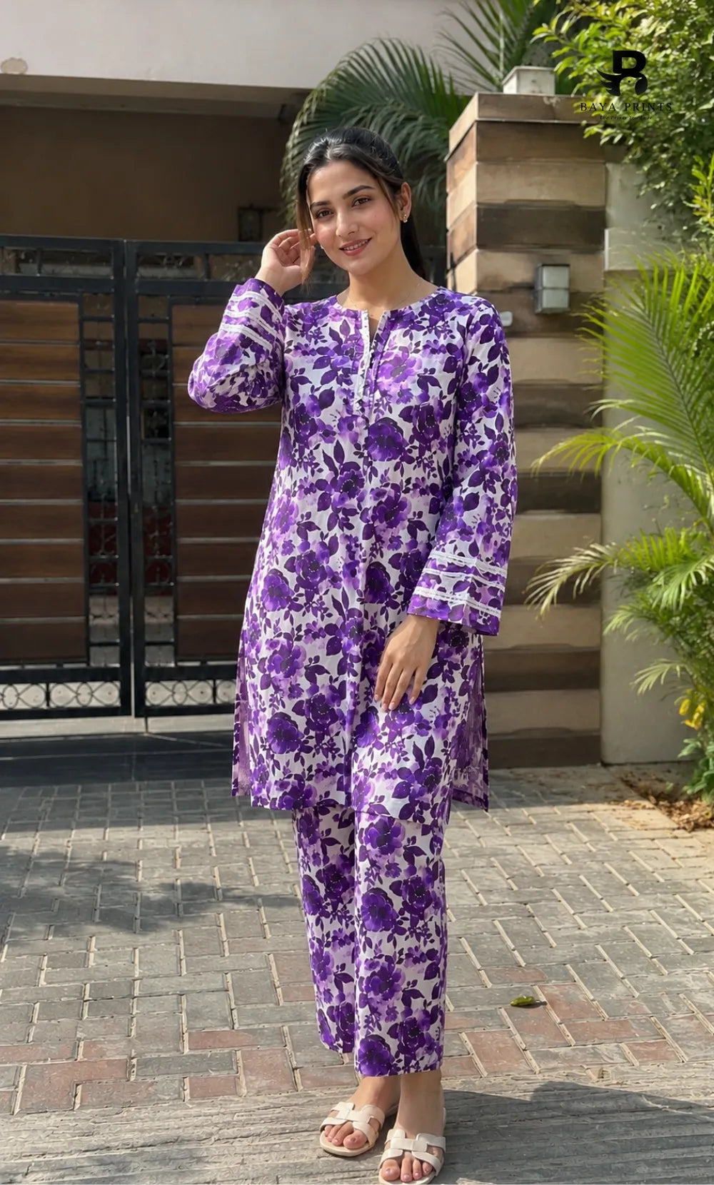 2PC Unstitched Printed Lawn Suit – Orlina (5 Meters)