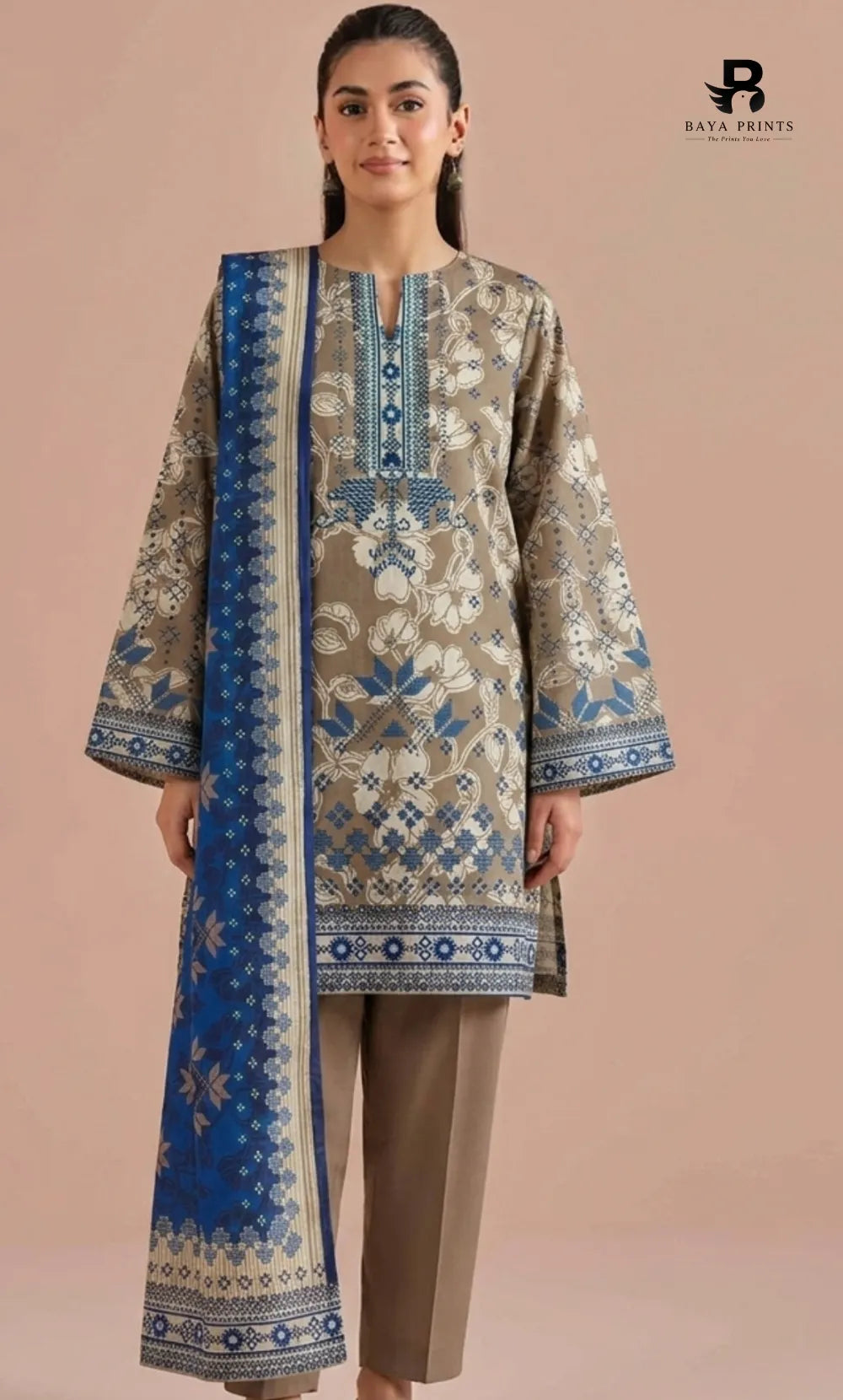 3PC Printed Lawn | Unstitched | M.B |V-2