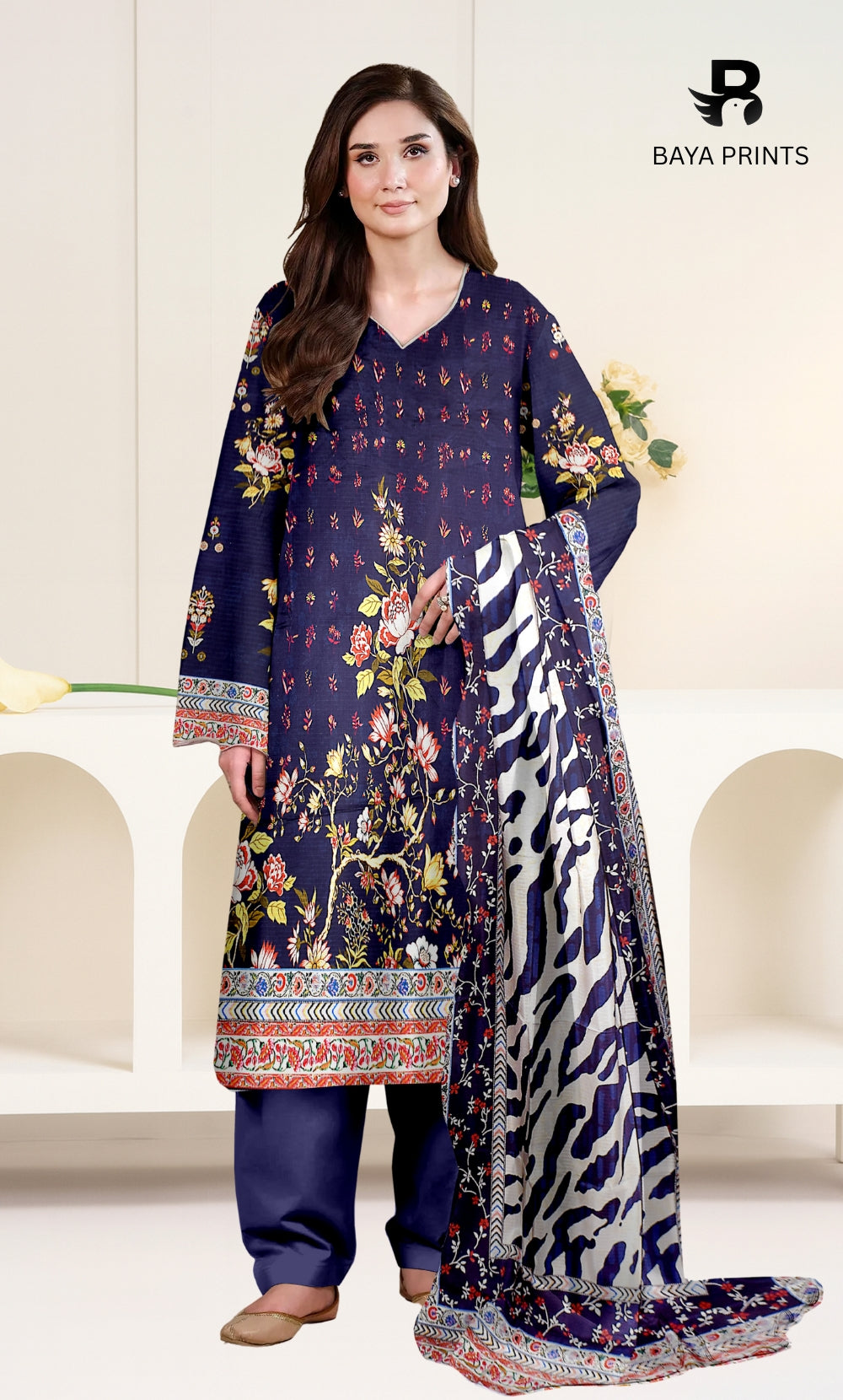 3 Piece Unstitched Printed Doria Viscose Suit  - BA-V2-004