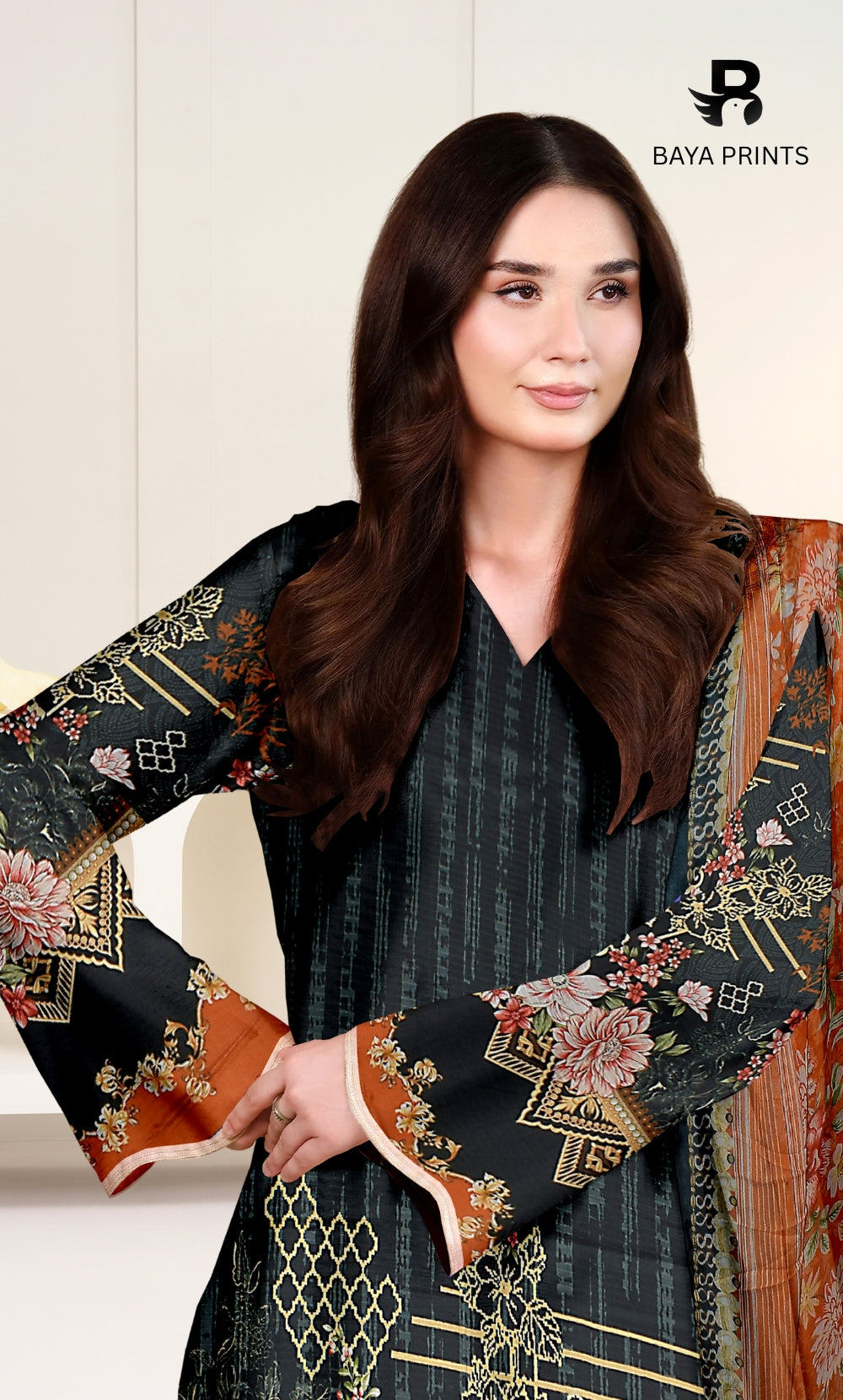 3 Piece Unstitched Printed Viscose Suit-BA-V1