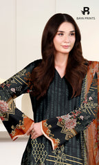 3 Piece Unstitched Printed Viscose Suit With Bamber Chiffon Dupatta - BA-V1-003