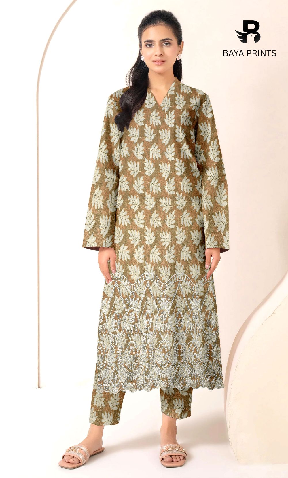 2-Piece Unstitched Dhanak Printed Suit with Embroidered Border-DE-V1-17