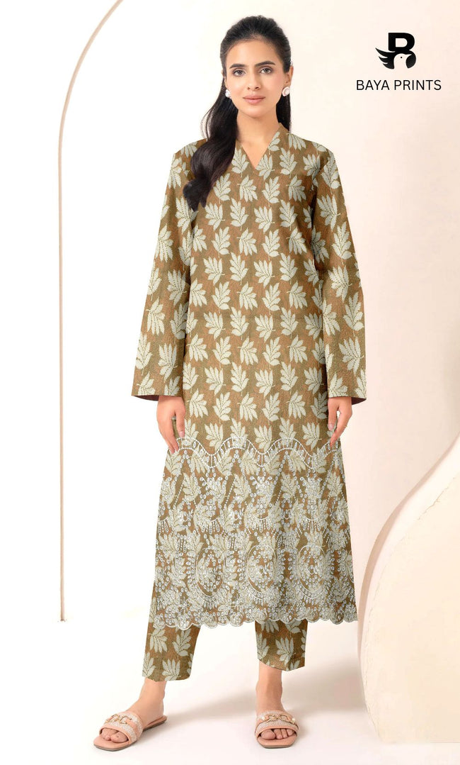 2-Piece Unstitched Dhanak Printed Suit with Embroidered Border-DE-V1-17 Hover Image